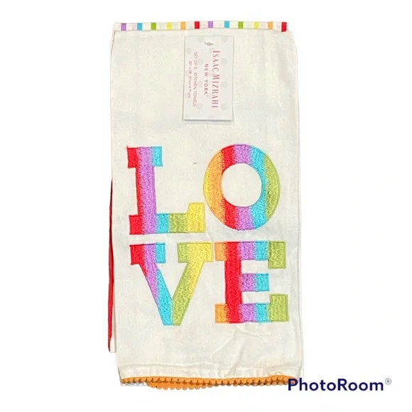 Isaac Mizrahi set of 2 Love kitchen towels - Picture 2 of 6